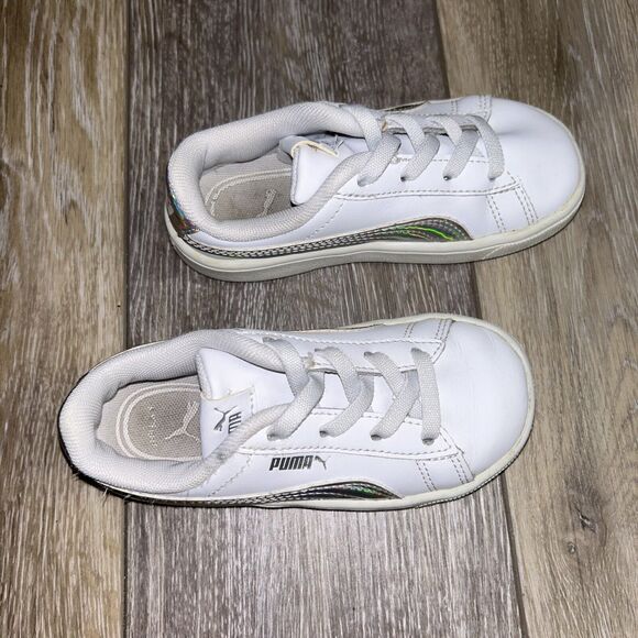 Puma Infant Youth Size 9C Classic White Silver Leather 381499-01 Sneaker Shoes - Picture 2 of 11